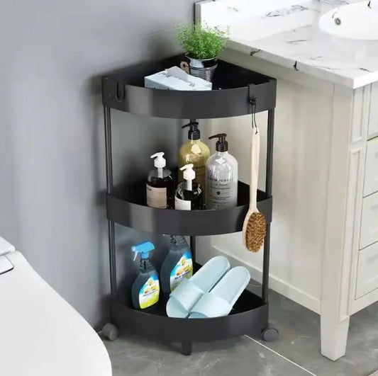 Corner Bathroom Storage Trolley on Wheels Black