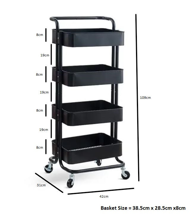 4-Tier Metal Storage Trolley on Wheels