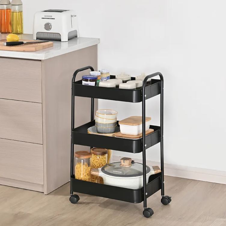 3-Tier Slim Metal Storage Trolley on Wheels