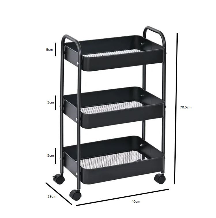 3-Tier Slim Metal Storage Trolley on Wheels