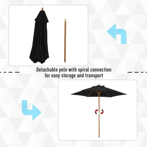 2.5m Wood Garden Parasol, Black