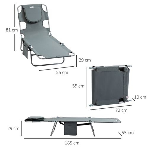 Beach Chaise Lounge Portable Adjustable Backrest with Face Cavity Grey