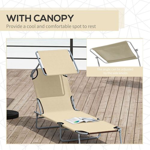 Folding Chair Sun Lounger w/ Sunshade Garden Recliner - Beige