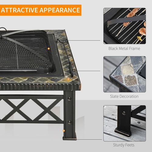 76cm Square Garden Fire Pit Square Table with Poker