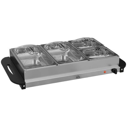 HOMCOM 4 Tray Electric Food Warmer Buffet Server with Adjustable Temp 300W