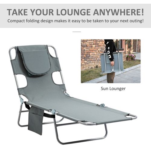 Beach Chaise Lounge Portable Adjustable Backrest with Face Cavity Grey