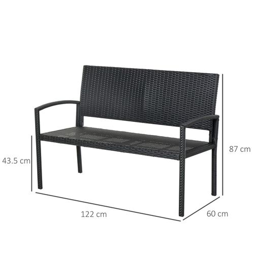 Outsunny Patio Rattan 2 Seater Garden Bench Love Seater Garden Armchair Black