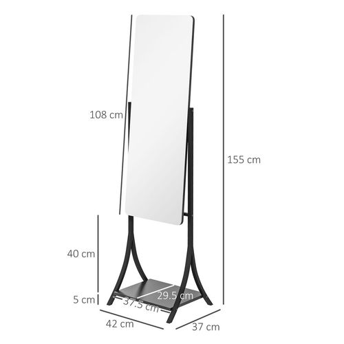 Freestanding Full Length Mirror Adjustable Full Body Mirror w/ Shelf