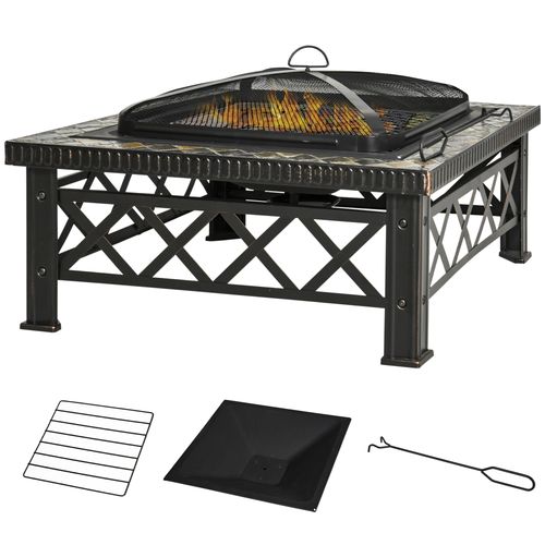 76cm Square Garden Fire Pit Square Table with Poker