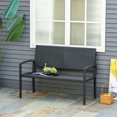 Outsunny Patio Rattan 2 Seater Garden Bench Love Seater Garden Armchair Black