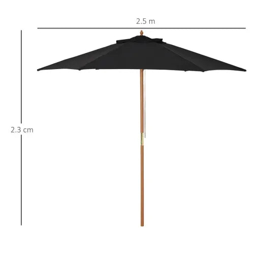 2.5m Wood Garden Parasol, Black