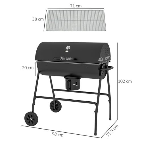 Barrel Charcoal Barbecue BBQ Grill Trolley W/ Ash Catcher Thermometer