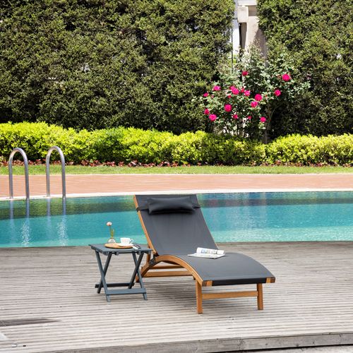 Ergonomic Outdoor Lounger With Adjustable Back and Pillow