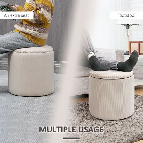 Set of 2 Cream/ White Fabric Storage Ottomans with Removable Lids