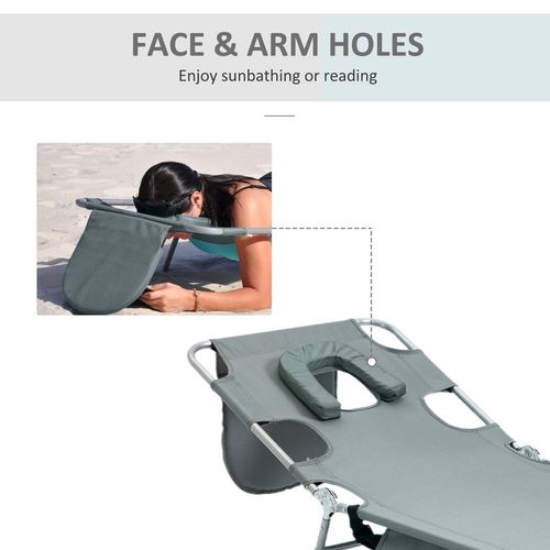 Beach Chaise Lounge Portable Adjustable Backrest with Face Cavity Grey