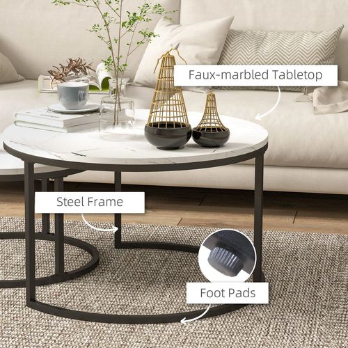 Set Of Two Stacking Coffee Tables, Marble-Effect Top