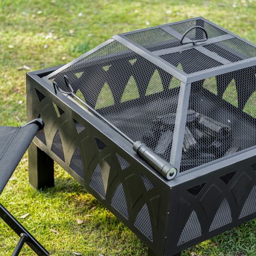 Outdoor Fire Pit with Screen Cover, Wood Burner, Log Burning Bowl