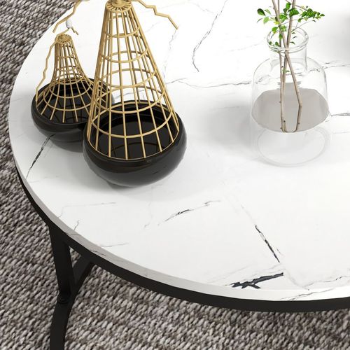 Set Of Two Stacking Coffee Tables, Marble-Effect Top