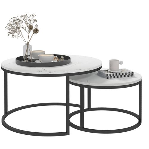 Set Of Two Stacking Coffee Tables, Marble-Effect Top