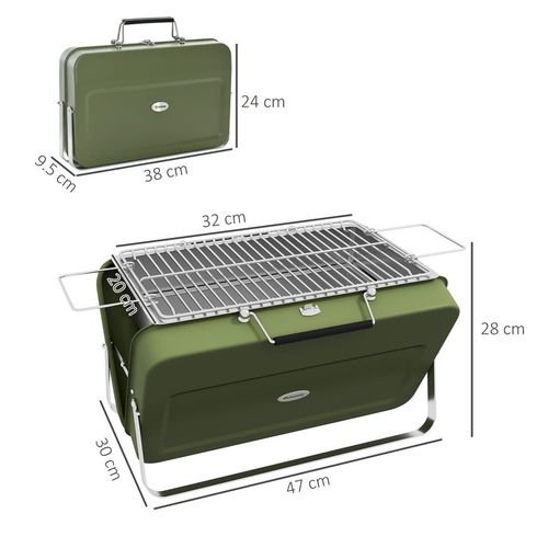 Portable BBQ Grill with Suitcase Design for Camping Picnic Party, Green