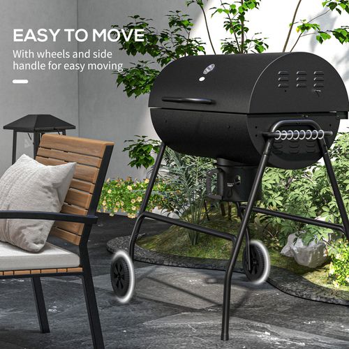 Barrel Charcoal Barbecue BBQ Grill Trolley W/ Ash Catcher Thermometer