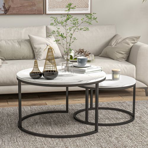 Set Of Two Stacking Coffee Tables, Marble-Effect Top