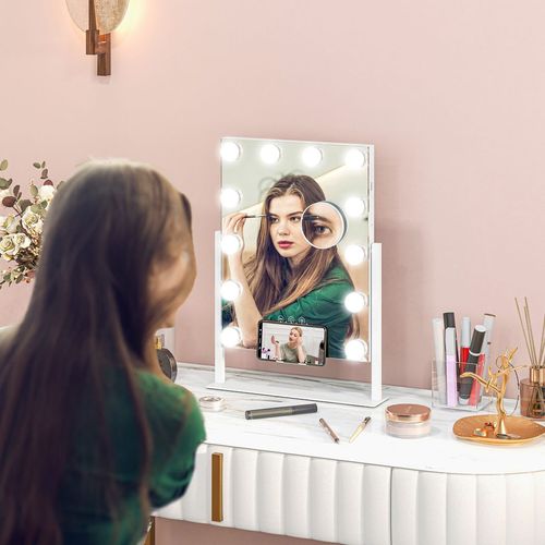 Hollywood Lighted Makeup Mirror with Magnifier, USB Port, Phone Holder