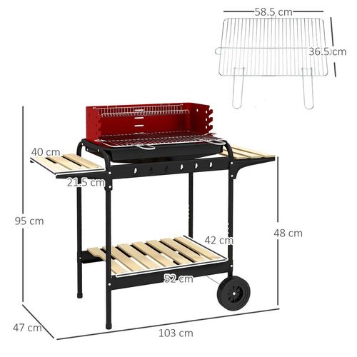 Charcoal Barbecue BBQ Grill Trolley W/ 5-level Grill Height Ash Catcher