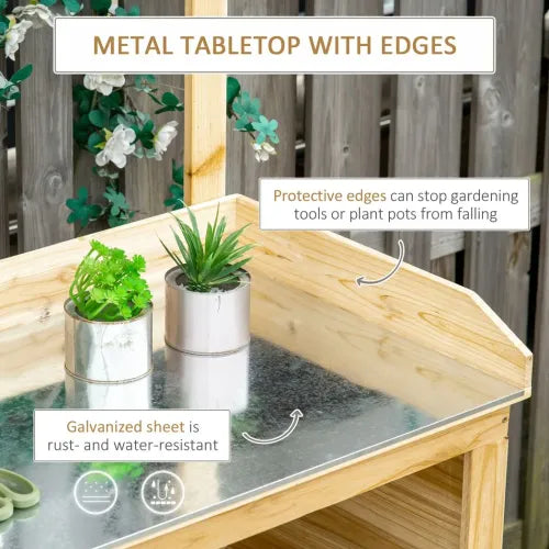 Garden Potting Bench Table Workstation w/ Galvanized Tabletop