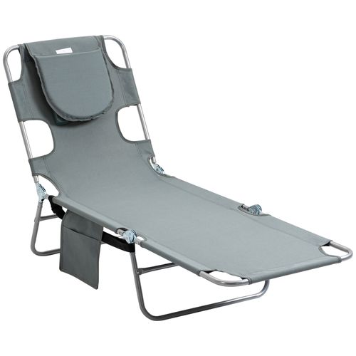 Beach Chaise Lounge Portable Adjustable Backrest with Face Cavity Grey