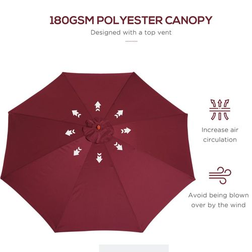 3m Wooden Garden Parasol, Sun Shade - Wine Red