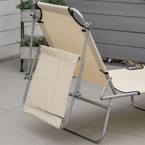 Folding Chair Sun Lounger w/ Sunshade Garden Recliner - Beige