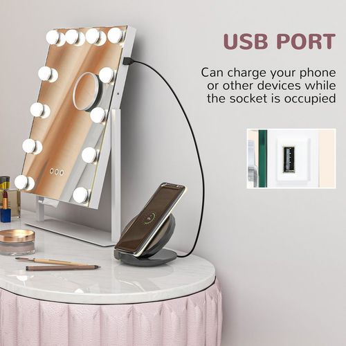 Hollywood Lighted Makeup Mirror with Magnifier, USB Port, Phone Holder