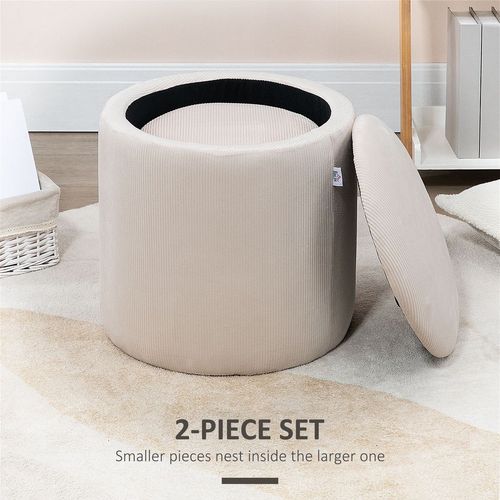 Set of 2 Cream/ White Fabric Storage Ottomans with Removable Lids