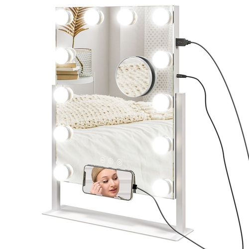 Hollywood Lighted Makeup Mirror with Magnifier, USB Port, Phone Holder