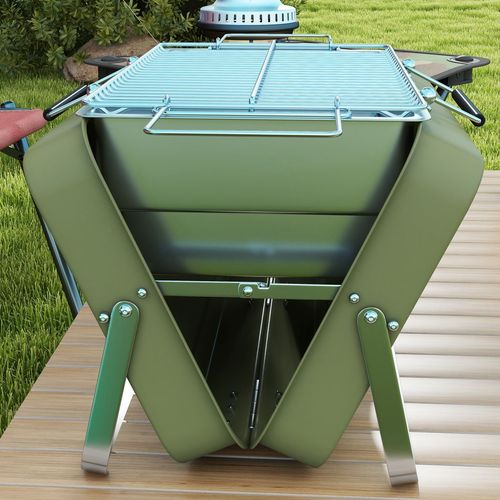 Portable BBQ Grill with Suitcase Design for Camping Picnic Party, Green