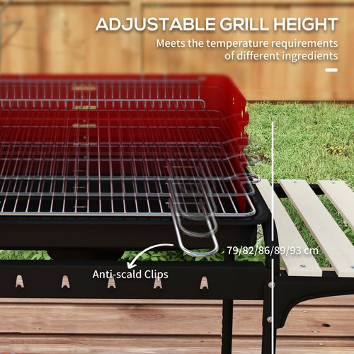 Charcoal Barbecue BBQ Grill Trolley W/ 5-level Grill Height Ash Catcher