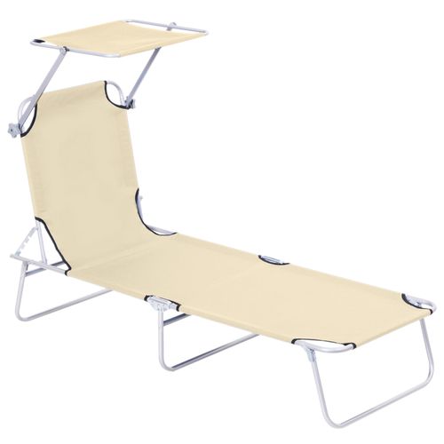 Folding Chair Sun Lounger w/ Sunshade Garden Recliner - Beige