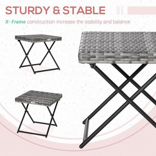 Folding Square Rattan Coffee Table Bistro Balcony Garden Steel  Outsunny