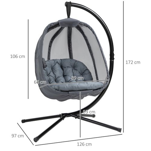 Folding Hanging Egg Chair w/ Cushion and Stand Grey