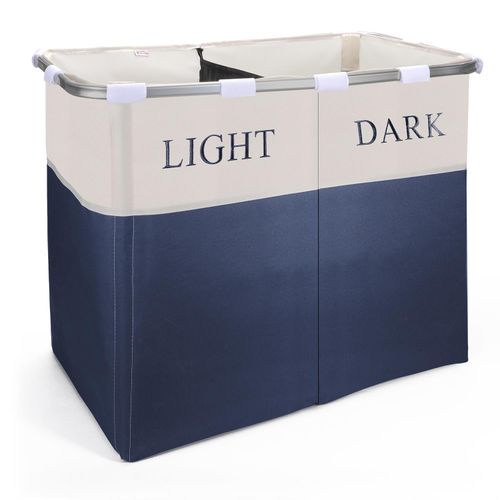 Lights and Darks Folding Laundry Sorter Basket Box Bag Bin Hamper Washing Cloths Storage 2 Compartments