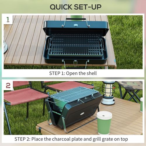 Portable BBQ Grill with Suitcase Design, Black