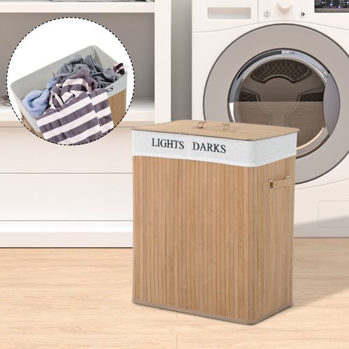 Bamboo Laundry Basket Collapsible Washing Bin Storage Box W/Lid