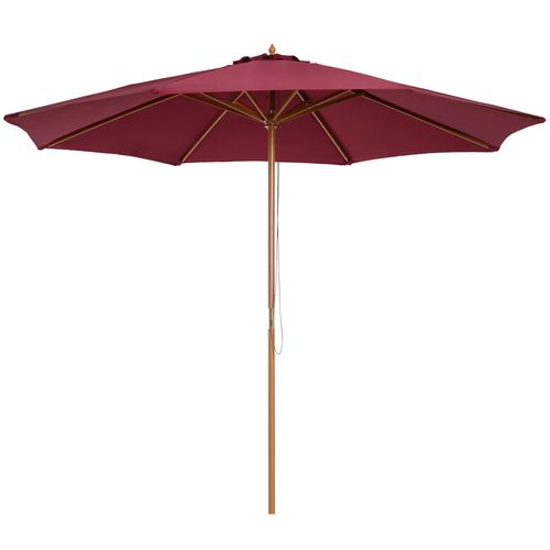 3m Wooden Garden Parasol, Sun Shade - Wine Red