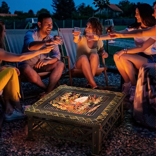 76cm Square Garden Fire Pit Square Table with Poker