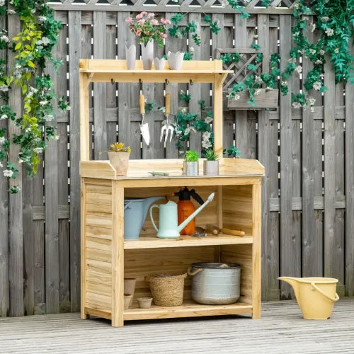 Garden Potting Bench Table Workstation w/ Galvanized Tabletop