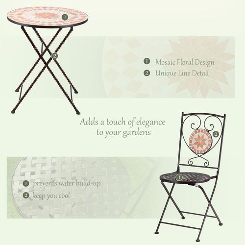 3-Piece Outdoor Bistro Set w/ Mosaic Round Table and 2 Chairs