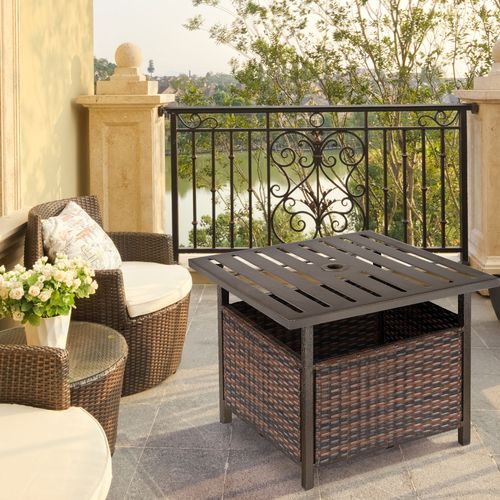 Outdoor Rattan Coffee Table w/ Umbrella Hole