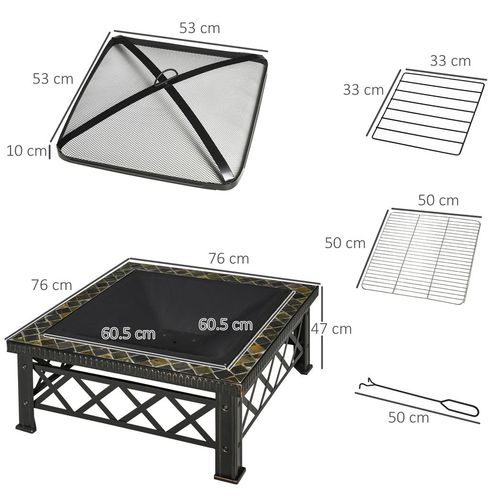 76cm Square Garden Fire Pit Square Table with Poker