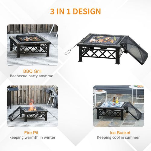 76cm Square Garden Fire Pit Square Table with Poker